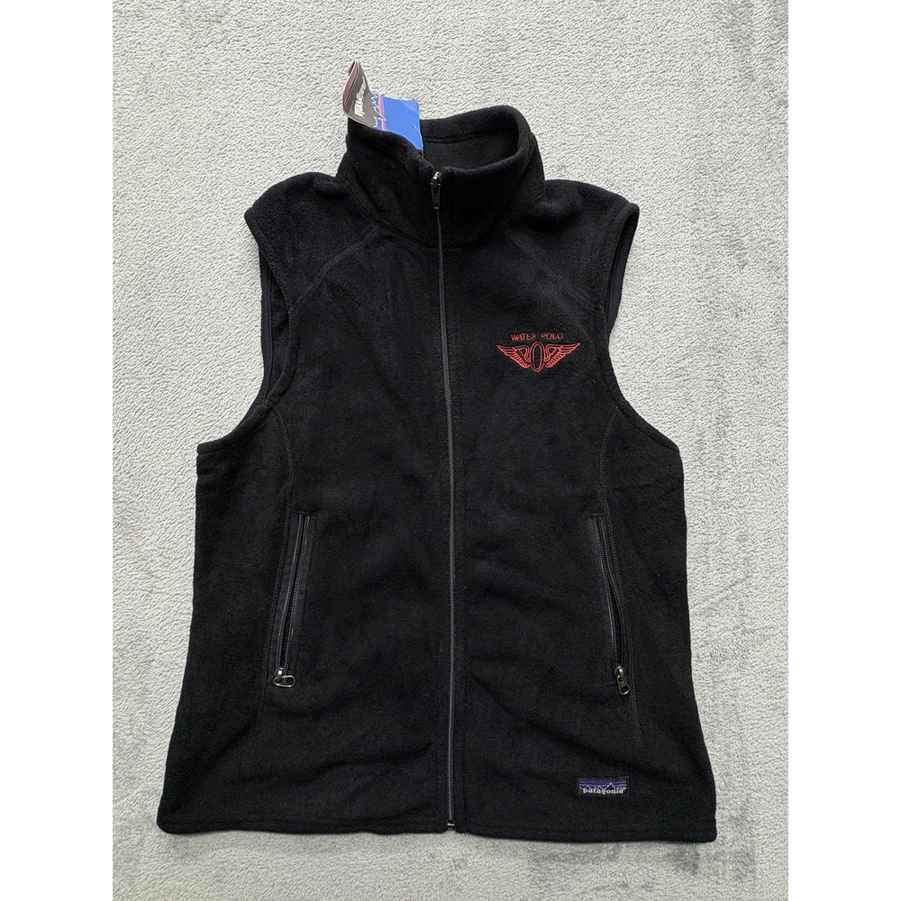 Patagonia Synchilla Vest Womens Large Black Fleece Water Polo Embroidered Zip